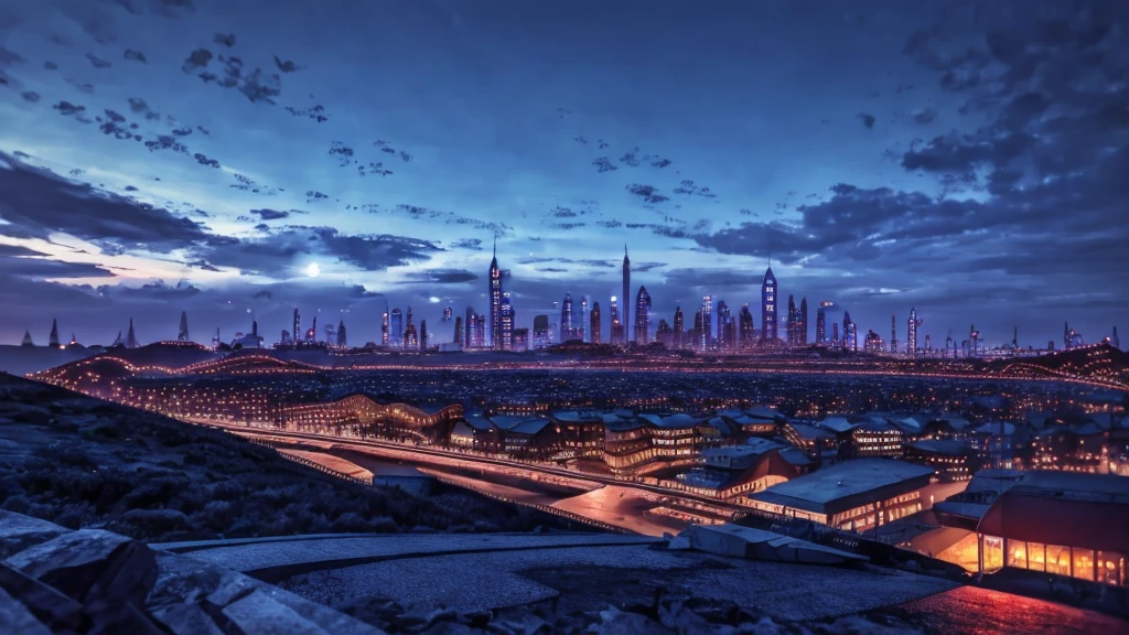 Night view from the plane,futuristic city:1.3,port,Flying spaceship,Skyscraper,masterpiece,best quality,Ultra-high resolution,(Very detailed:1.2),8K,Reality,best aesthetics,beautiful,crisp