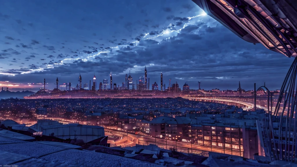 Night view from the plane,futuristic city:1.3,port,Flying spaceship,Skyscraper,masterpiece,best quality,Ultra-high resolution,(Very detailed:1.2),8K,Reality,best aesthetics,beautiful,crisp
