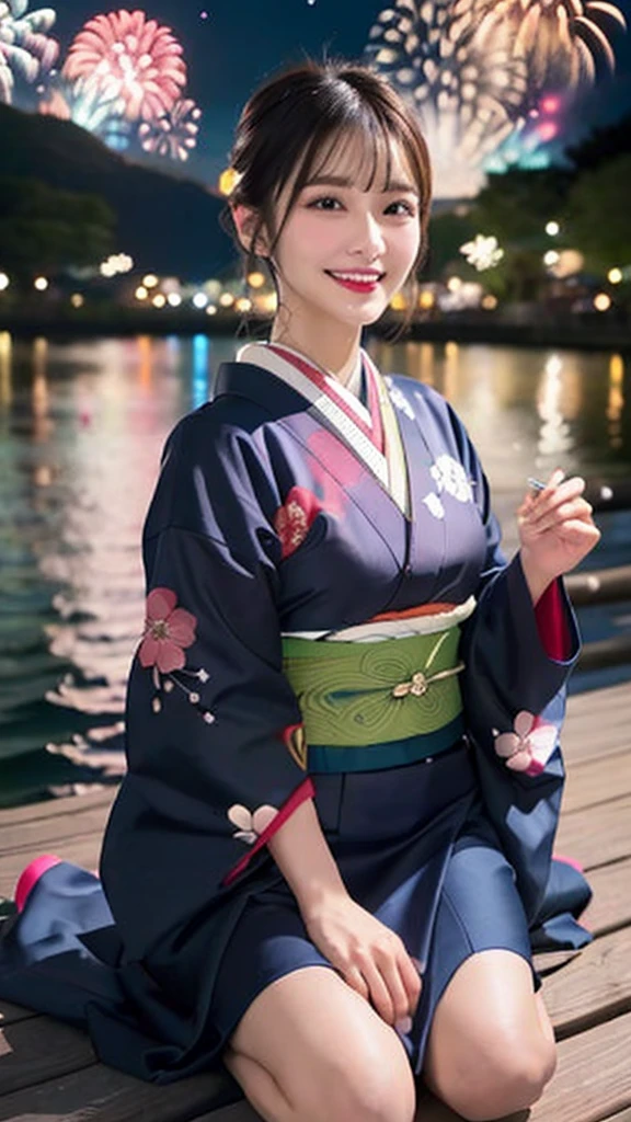 (highest quality、Tabletop、8k、Best image quality、Award-winning works)、One beautiful woman、(beautiful kimono:1.25)、(sitting with spreading legs on the Sea at night,outdoor:1.35)、(big fireworks all over the sky:1.55)、(No makeup:1.1)、(Wet shiny short hair:1.1)、(Wet, Dense short hair:1.1)、(Ultra-fine moisturized, Shiny skin:1.1)、(Ultra-fine, Lustrous and moisturized skin:1.1)、(Upper body photo,half body shot:1.25)、Brightly lit face、Very bright、Ultra-high definition beauty face、Ultra high resolution perfect beautiful teeth、Ultra HD Hair、(Ultra-high definition wet and shiny skin:1.1)、Super high quality glossy lip、(Accurate anatomy:1.1)、Big Breasts、Cleavage、slender waist,Accentuate your body lines、look at me、(short:1.1)、(Droopy eyes, Natural Makeup、Ultra-high definition beauty face:1.35)、(Ultra high resolution perfect beautiful teeth, Mid-chest, Tight waist, big laugh:1.15)、Ultra HD Shining Eyes、Super high quaHigh resolution 16K human skin closeup。 The skin texture is natural、,Pores、It must be detailed enough to be easily identifiable.。 Skin should look healthy and have an even tone。 Use natural light and color,lity glossy lip