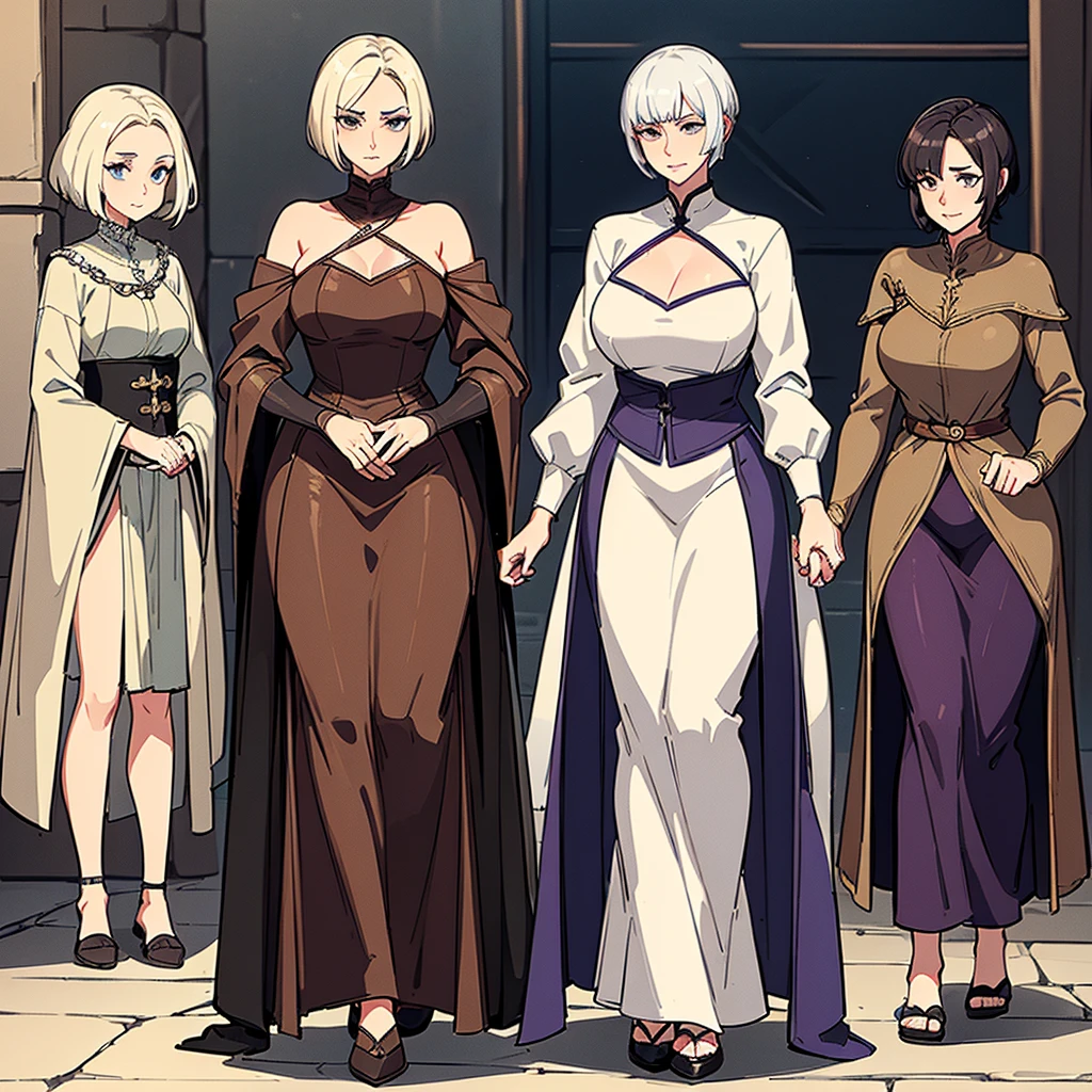 ((Full body character concept, Detailed character design))、Fantasy、Medieval Knight、(Hairstyle:Middle Reason、Very Short Hair)、(Thin eyebrows)、(((Mature Woman、elder、80 year old grandmother)))、(Facial wrinkles、Age Line)、(Farmer's clothes)、(Profile from the side)