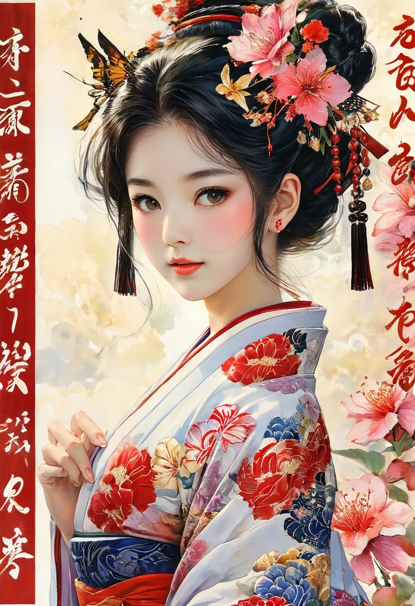 A beautiful and powerful Japanese shrine maiden with the highest level of detail.(high quality,Super detailed,Realistic 1.37),Painted in traditional media such as watercolors or woodblock prints.巫女は綺麗に輝く虹色の目とふわふわのwhiteい猫の耳がついている.Wearing elaborate horn ornaments.皮膚はwhiteく、beautiful、It's like he's giving off an aura of another dimension..巫女は忘れられない程beautiful風景に囲まれている.A full moon and cherry blossoms in full bloom.The scene is enveloped in soft light,A mysterious light shines on the shrine maiden's face..The overall light is rich and vibrant,In transparent rainbow hues,white,And gold.This work captures the essence of folklore.,Gives a sense of elegance.