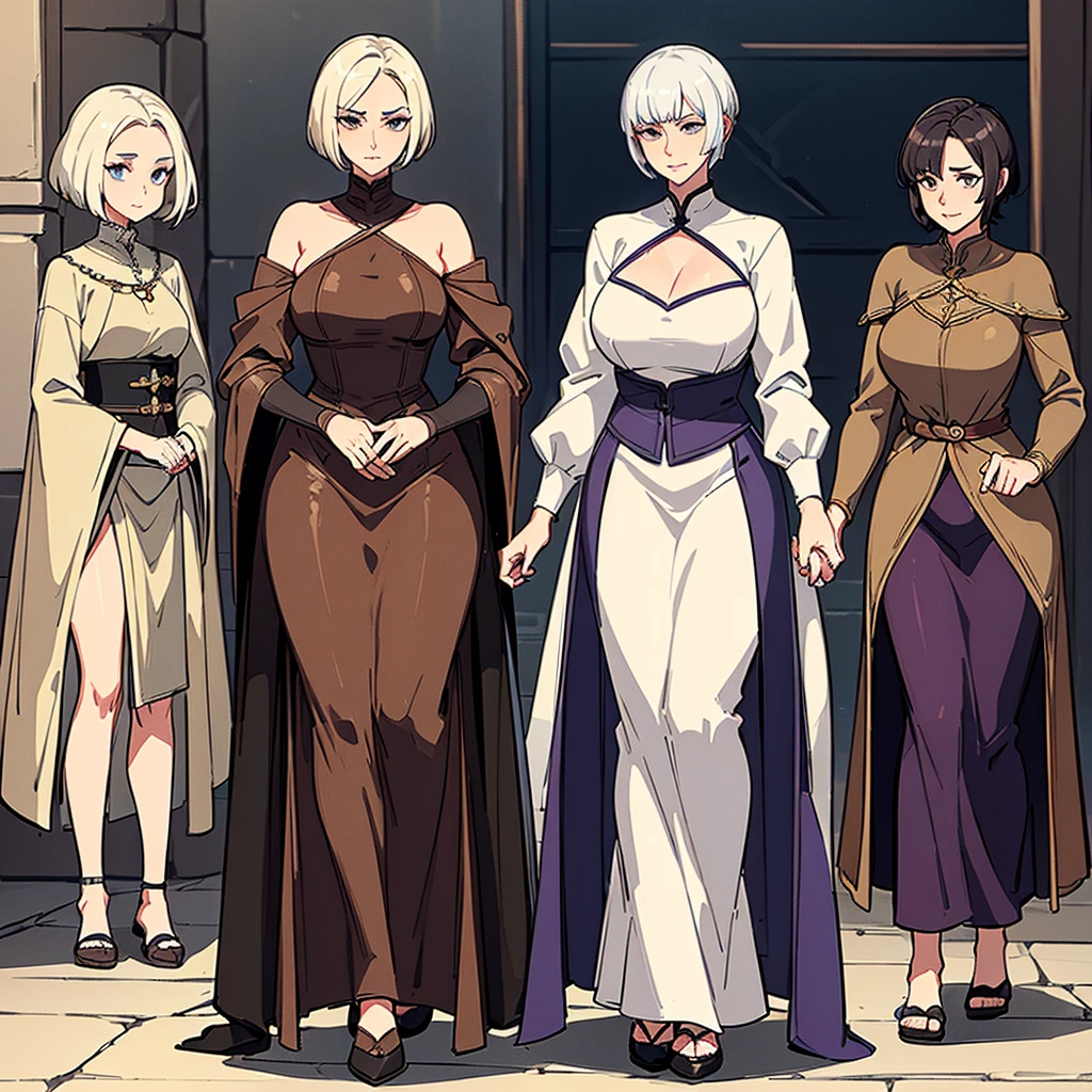 ((Full body character concept, Detailed character design))、Fantasy、Medieval Knight、(Hairstyle：Middle Reason、Very Short Hair)、(Thin eyebrows)、(((Mature Woman、elder、80 year old grandmother)))、(Facial wrinkles、Age Line)、(Farmer&#39;s clothes)、Run、(From the back、Back view)