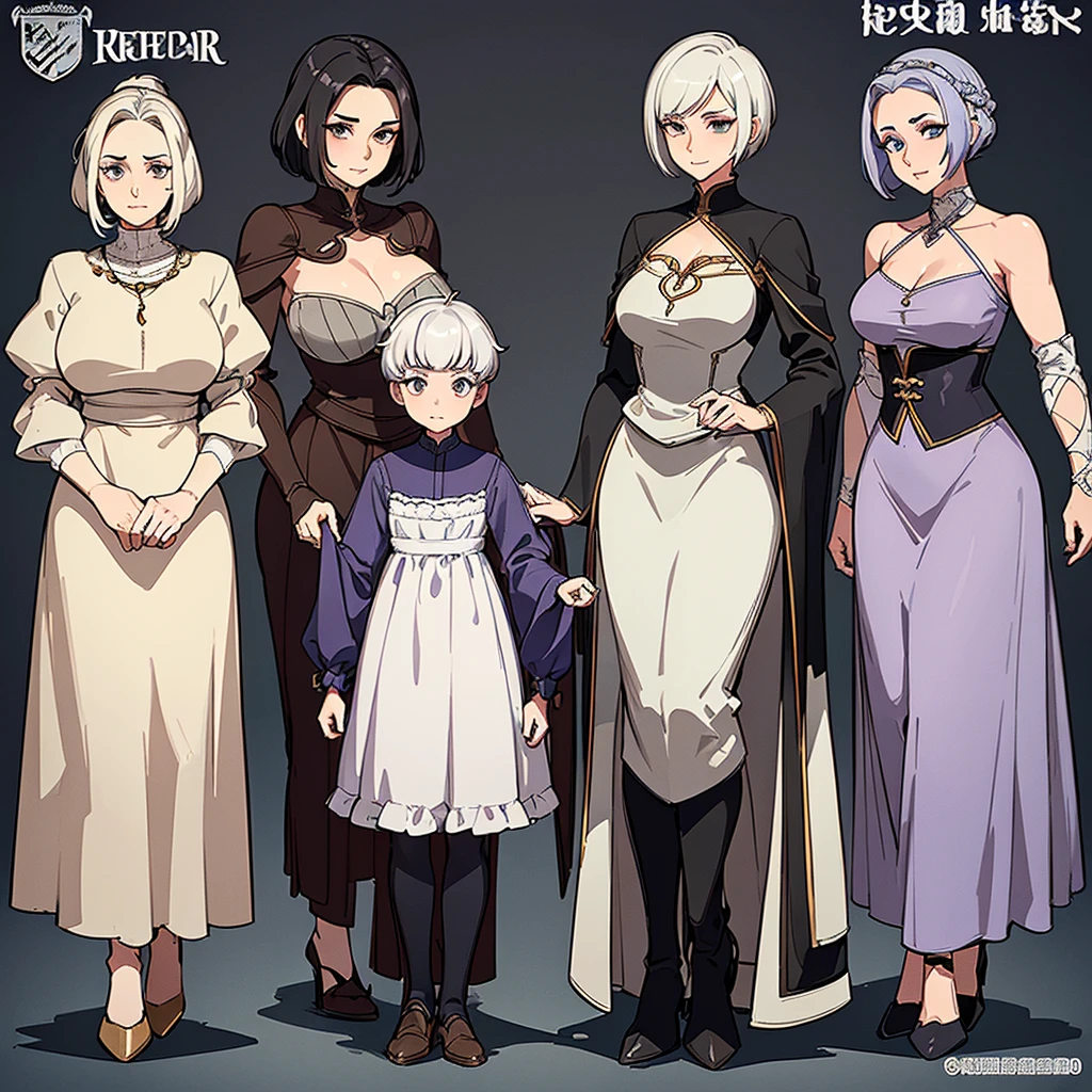 ((Full body character concept, Detailed character design))、Fantasy、Medieval Knight、(Hairstyle：Middle Reason、Very Short Hair)、(Thin eyebrows)、(((Mature Woman、elder、80 year old grandmother)))、(Facial wrinkles、Age Line)、(Farmer&#39;s clothes)、Run、(From the back、Back view)