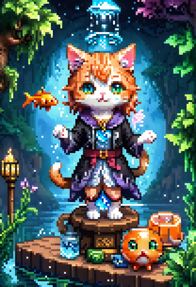 Great quality, masterpiece, Highest quality, Super detailed, Super detailed, Ultra-high resolution, Perfect Anatomy, Magical World,
(Kitten and fish:1.4), Fish in the air, Spell Magic to get fresh fish as food,( Fish jumping out of a magic book:1.3), Energy flow,
Cute kitten full body, cute, Wearing a witch&#39;s robe, witch hat, Magic book in hand, Magic book in hand, Spell Magic,
Very detailed,
Glow Neon, Shine,