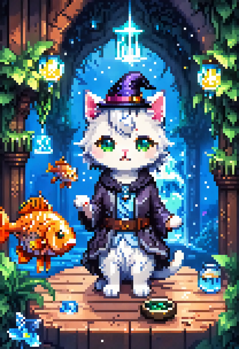 Great quality, masterpiece, Highest quality, Super detailed, Super detailed, Ultra-high resolution, Perfect Anatomy, Magical World,
(Kitten and fish:1.4), Fish in the air, Spell Magic to get fresh fish as food,( Fish jumping out of a magic book:1.3), Energy flow,
Cute kitten full body, cute, Wearing a witch's robe, witch hat, Magic book in hand, Magic book in hand, Spell Magic,
Very detailed,
Glow Neon, Shine,