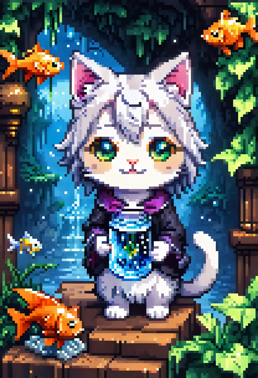 Great quality, masterpiece, Highest quality, Super detailed, Super detailed, Ultra-high resolution, Perfect Anatomy, Magical World,
(Kitten and fish:1.4), Fish in the air, Spell Magic to get fresh fish as food,( Fish jumping out of a magic book:1.3), Energy flow,
Cute kitten full body, cute, Wearing a witch&#39;s robe, witch hat, Magic book in hand, Magic book in hand, Spell Magic,
Very detailed,
Glow Neon, Shine,