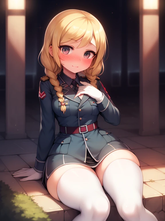 ultra cute girl, beautiful lights and shadows, ambient light, ultra detailed, volumetric light, , cute german ww2 army girl, third reich , ss officer, blond hair, braids, blush,