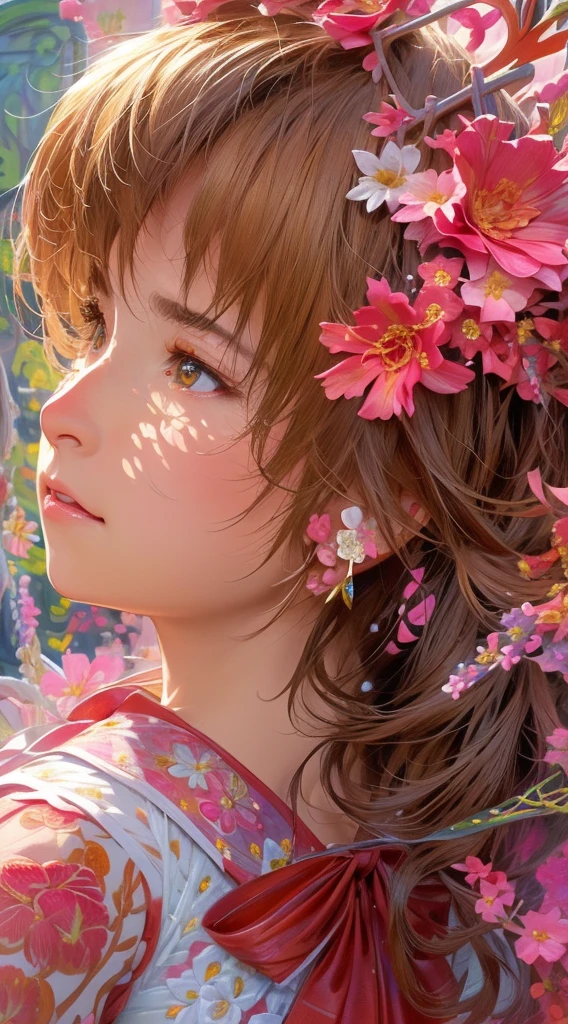 cute、Perfect Anatomy、Picturesque、sketch、texture、solo、Very detailed、(Fractal Art:1.1)、(Gentle colors:1.1)、(Floral:1.6)、Most detailed、(Zentangle:1.2)、(Dynamic pose)、(Abstract background:1.3)、(Glowing Skin)、(Many colors:0.8)、、(Earrings:1.4)、(feather:0.9)、Taisho romance,(masterpiece、Highest quality、Highest quality、Official Art、Beautiful and aesthetic:1.2)、