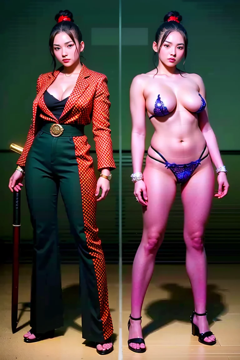 a woman in a red and black outfit holding a sword, mai shiranui, character from king of fighters, fighting game character, as a character in tekken, guilty gear art style, female protagonist, yoko matsugane as mai shiranui, king of fighters style, kunoichi, katana zero video game character, official character art