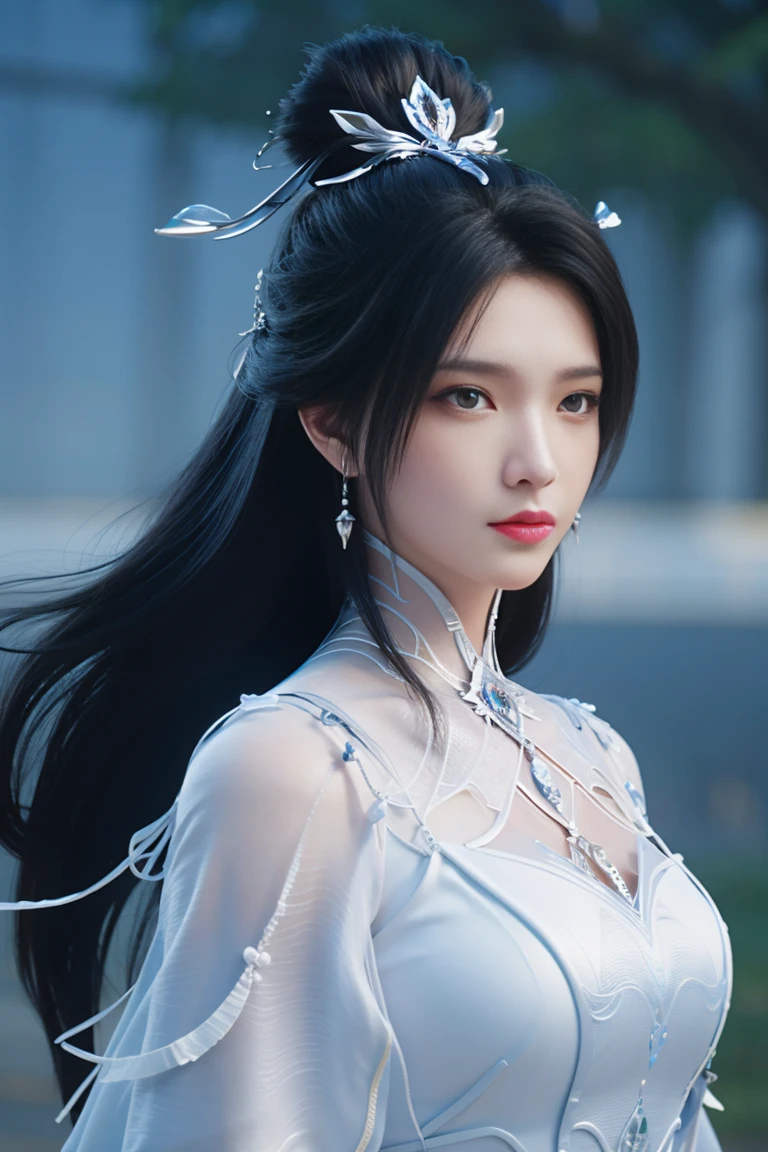 best quality, tmasterpiece,Ultra-high resolution,Clear face,(Reality:1.4),ferpect lighting,(upper body photo), (photorealistic:1.50), anime wallpaper, Guviz style artwork , cover-up fantasy to magic, by Yang J, Guviz, beautiful artwork illustration, beautiful digital artwork, beautiful digital illustration, Li Song, beautiful anime portrait, art style at Beauvot, 1girl,solo, long hair, black hair, hair ornament, Chinese dress,