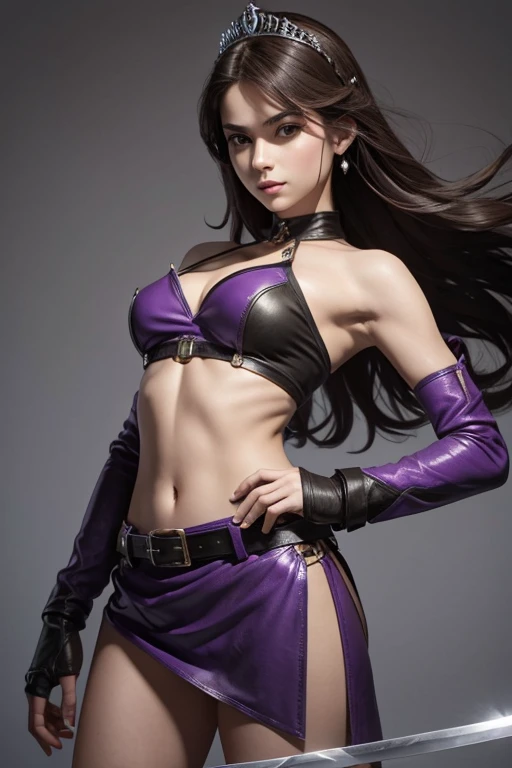 topless princess maiden clad in purple leathers bare midriff and sharp sword