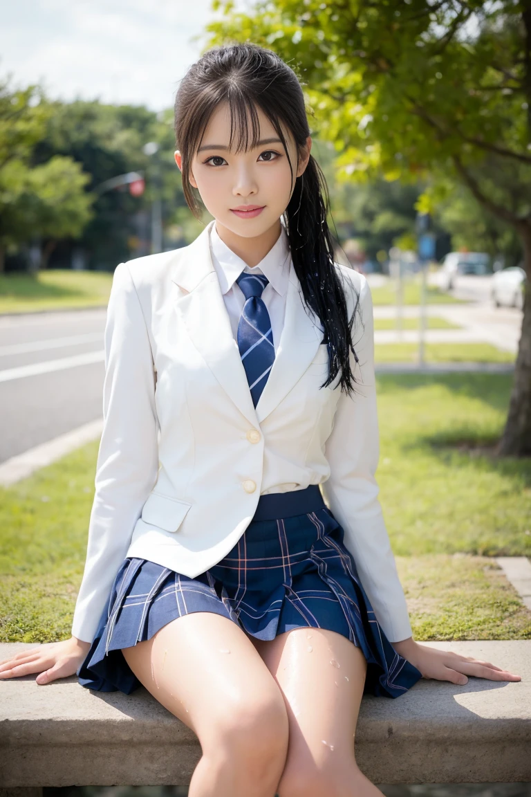 NSFW、Spread your legs、(((Attention to detail,Perfect female body、masterpiece,Attention to detail))),Long sleeve,Jacket 1.5,Knee socks 1.5,loafers1.5,Panty shot 1.5,Sit with your knees raised ,Spread your legs,On all fours:1.5,((Skirt flip:1.3)),Asian woman in uniform, Realistic Young Gravure Idol, シュールなWomen高生, Japanese , 日本Women制服、blazer, Checkered pleated skirt、Women 、シュールなWomen高生,A young and cute gravure idol, Japaneseを身につける, Young Sensual Gravure Idol, Young Gravure Idol, 笑うと美しくて無邪気なWomen高生,My whole body is wet,Dripping,Blushing,Beautiful girl with beautiful legs,Beautiful woman natural light、My whole body is wet,Light clothing,loafers,ponytail,Black shiny hair,Wet Hair,Dripping水,Dripping,,Make a troubled face,Sit on a chair、Sit on a bench、Stand with your feet shoulder-width apart:1.3、The gesture of adjusting socks:1.3、Raise your knees:1.3、The skirt rises and the panties are visible、White panties:1.3、Between the thighs:1.3、The labia majora are wet、Look up at her from below:1.3、Perfect Anatomy、Beautiful 16 year old girl:1.3 Spread your legs、Realistic photos、Navy blue pleated skirt、Hair Bun、smile、(White panties 1.5)、run-6500-v1.1, (RAW Photos:1.2), (Realistic), (Genuine:1.4), Elegant elite woman sitting with her knees apart on a park bench, 日本の学校uniformを着て,((Sit with your legs apart))、((not wear underwear))、 日本の女の子のuniform, 日本の学校uniform, wear a principal&#39;uniform, A young and cute gravure idol, Photos taken in 2020, Women高生のような格好, wear , wear a strict business suit, Young and thin gravure idol, Seifuku　　　　　　　run-6500-v1.1, (RAW Photos:1.2), (Realistic), Beautiful detailed girl, Sit on a bench with your knees apart、(Genuine: 1.4), Very detailed目と顔, ((日本の学校uniform:1.2))、((City of night:1.2)), Self Snap, Instagram、game_Hmph, Large file size, High resolution, Very detailed, Highest quality, [masterpiece:1.6], Consciousness upward, Very detailed, Hmph, finely, Highest quality, 8k wallpaper, Cinema Lighting, 1 girl, 17 years old, Perfect figure, Cute droopy eyes、Beautiful big eyes、Pick finger, ((Tabletop)), Highest quality, 1 girl, eye shadow, Portraiture, ((Full Body Shot:1.4))、(とても愛情深いsmile:1.2)、Realistic skin texture、Shiny skin、Exposed thighs!!!、not wear underwear