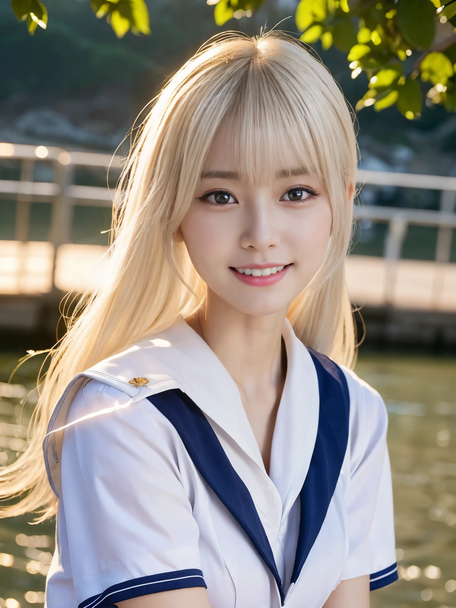 (Cowboy Shot:1.3),( Masterpiece, Highest quality), 98k, ((Perfect Anatomy:1.2)),Beautiful Japanese Women, Succubus,(One person:1.3), 20-year-old, Small face,(Cute face:1.2),Smiling, Larger breasts, ,Beautiful and detailed eyes, Evenly spaced eyes 1.2, long platinum blonde hair,(ponytail:1.2), (Highly detailed face and skin texture), Beautiful face in golden proportions,White skin,(Sailor suit:1.2),Random sexy poses、(Expose the valley:1.3),(Exposing your thighs:1.2)