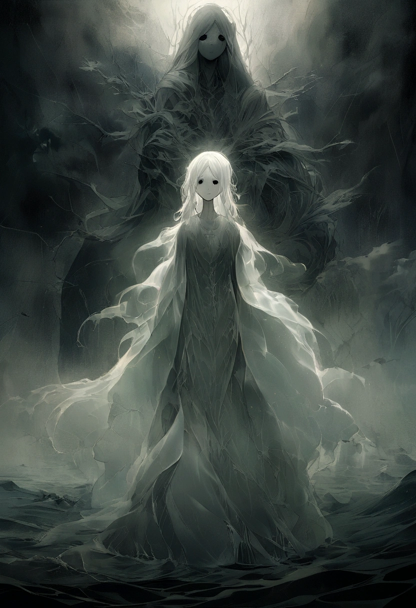 "As the waves lapped against the shore under the moonless sky, a chill wind swept through the deserted beach. Out of the mist emerged a figure, translucent and ethereal, drifting silently across the black sands. Its presence cast a palpable fear, sending shivers down your spine. As you watched, paralyzed with dread, the ghostly form turned towards you with hollow eyes that glowed with an otherworldly light. The air grew colder, and whispers filled your ears, beckoning you closer. Would you confront this restless spirit or flee into the darkness, haunted by its haunting gaze?"