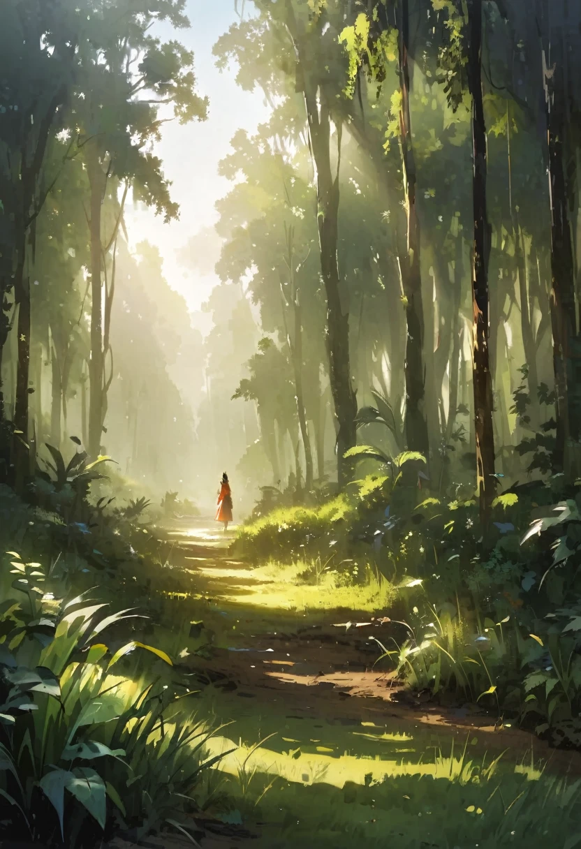 Dynamic Angle、In the jungle、grassland、Amazoness、Indian、sunlight、background、scenery
