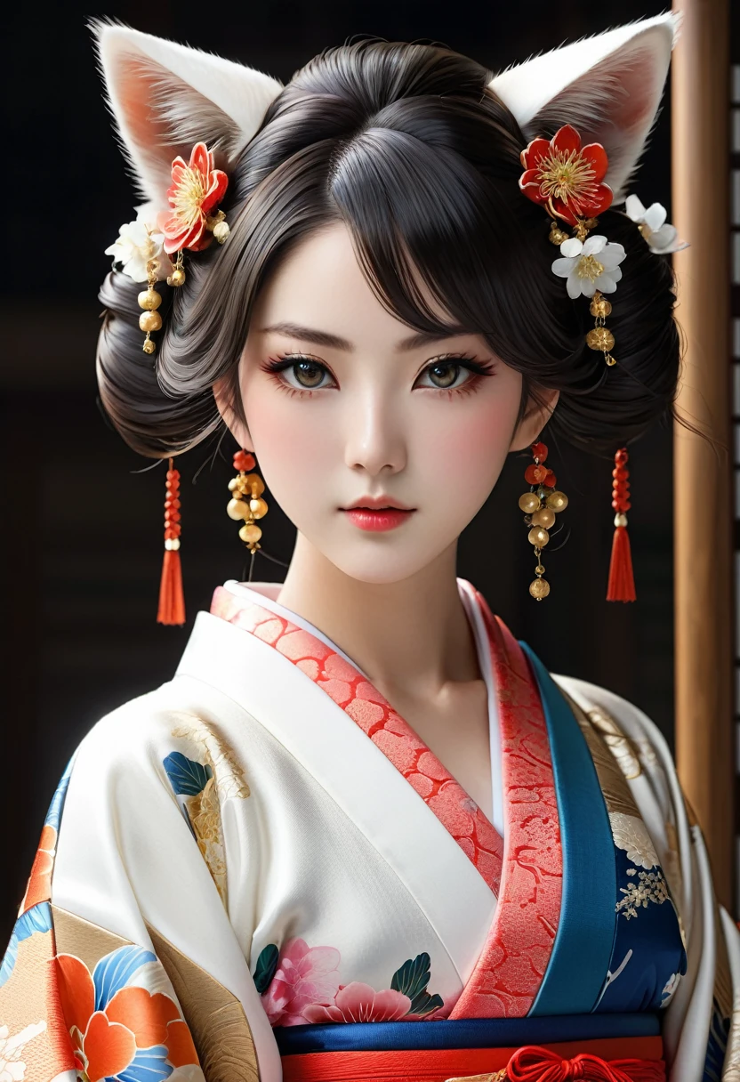 A beautiful and powerful cat-eared kimono girl with the highest level of detail.(high quality,Super detailed,Realistic 1.37),巫女は綺麗に輝く虹色の目とふわふわのwhiteい猫の耳がついている.Wearing elaborate hair ornaments.皮膚はwhiteく、beautiful、It's like he's giving off an aura of another dimension..美少女は忘れられない程beautiful風景に囲まれている.A full moon and cherry blossoms in full bloom.The scene is enveloped in soft light,A mysterious light shines on the beautiful girl's face.The overall light is rich and vibrant,In transparent rainbow hues,white,And gold.
Childish and cute work