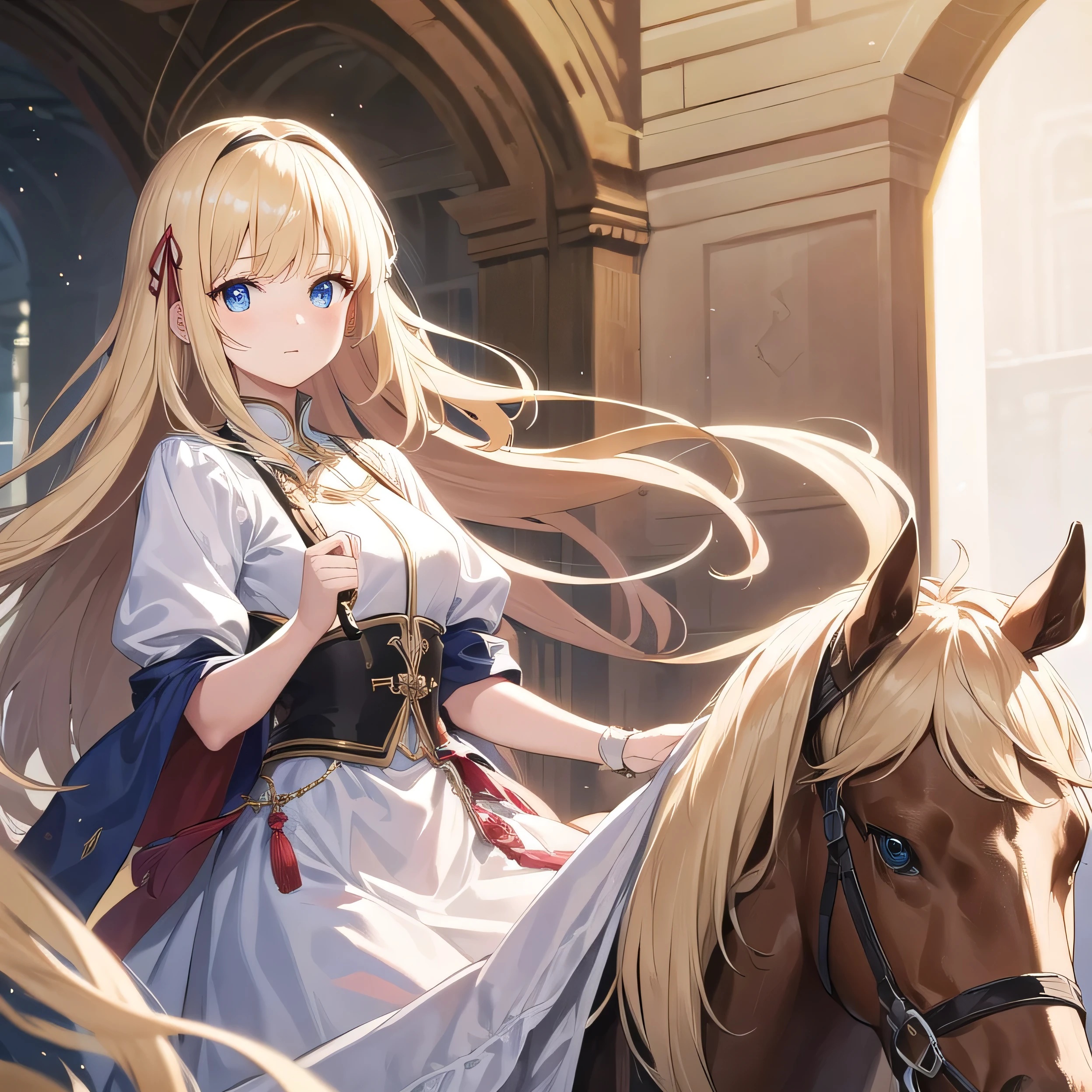 young woman, Princess, Beautiful Eyes, Warrior, saint, Blonde, Long Hair, hair band, Side bangs, White Skirt, horse&#39;Toes, 1 Girl, Several boys, Red Nose, Open your mouth, cry, embrrassed,  the body is slim, Small breasts, Sweat, inhibition, Place your arms behind your head, Please raise your hand, Cowboy Shot, From below, 