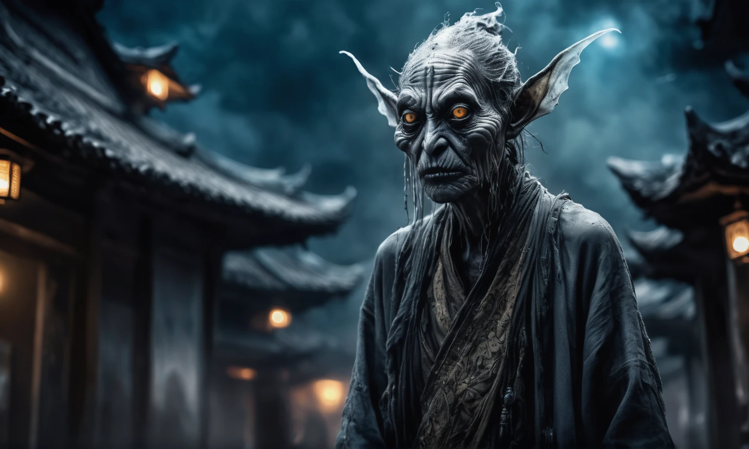 full body length shot,beggar graphite Manganite sparas, wants eat,survival in Korean city of future,Cinematic,soft colors, Technicolor,natural skin textures, hyper realism, hyper detailed,Extremely detailed,High contrast,Masterpiece,Realistic,Ultra Detailed, intricate details,realistic humid leather,extremely intricate,Epic Realistic, cinematic style,irina yermolova,high contrast,hdr,extremely detailed, [deep night landscape],masterpiece,intricate details,faded,eyes extremely detailed, high detailed eyes,16k resolution,RAW,retina, Nikon Z9,China,Songbird,orc,Li River in Guangxi Zhuang of China,tkt style, Pisces, pointed ears，perfect, ginger，transition between two art styles, Ink painting to photorealism, Double contact, X-ray, Creative, vivid light, masterpiece, fantasy, Abstract, Surrealism, super detailed, high resolution, stop:35,(((creature with a spectral and ghostly appearance)). Her skin is pale, almost translucent.strange wears dark, torn clothes that float around him, as if permeated by an aura of mourning. Its appearance is complemented by details such symbols of  gothic elements, further emphasizing its dark air. is portrayed as a haunted and tormented entity,{creature}