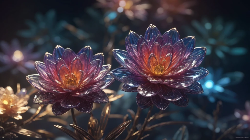 crystal flower, Fantastic, starscream, Cleanliness, about, about, nice, colorful, Amazing photo, Dramatic lighting, Photorealism, Super detailed, 4K, Depth of written boundary, High resolution