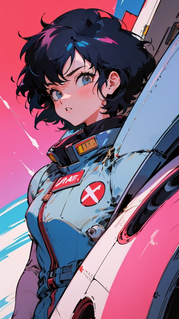 A cartoon character wearing a space suit and flying an airplane, Portrait Anime Astronaut Girl, Pilot Girl, cute Pilot Girl, Lo-fi Girl, Akira art style, Macross Style, Akira-style illustration, style of akira motion movie, M cross, Akira Vibe, Inspired by Josan Gonzalez, Lofi Art, Admire the art style, 80s anime art style,girl,Shortcuts
