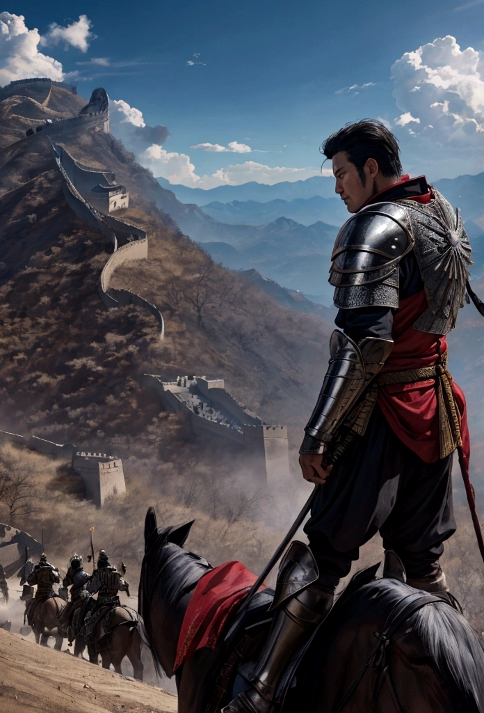 arafed image of a group of men in armor with a castle in the background, invading army background, background of invading army, 장대한 Battle scenes, scene from live action movie, background: Battle scenes, heroic Battle scenes, The Great Wall of China, huge army, Still in live action movies, From the Three Kingdoms, epic Battle scenes, Battle scenes, 4K post