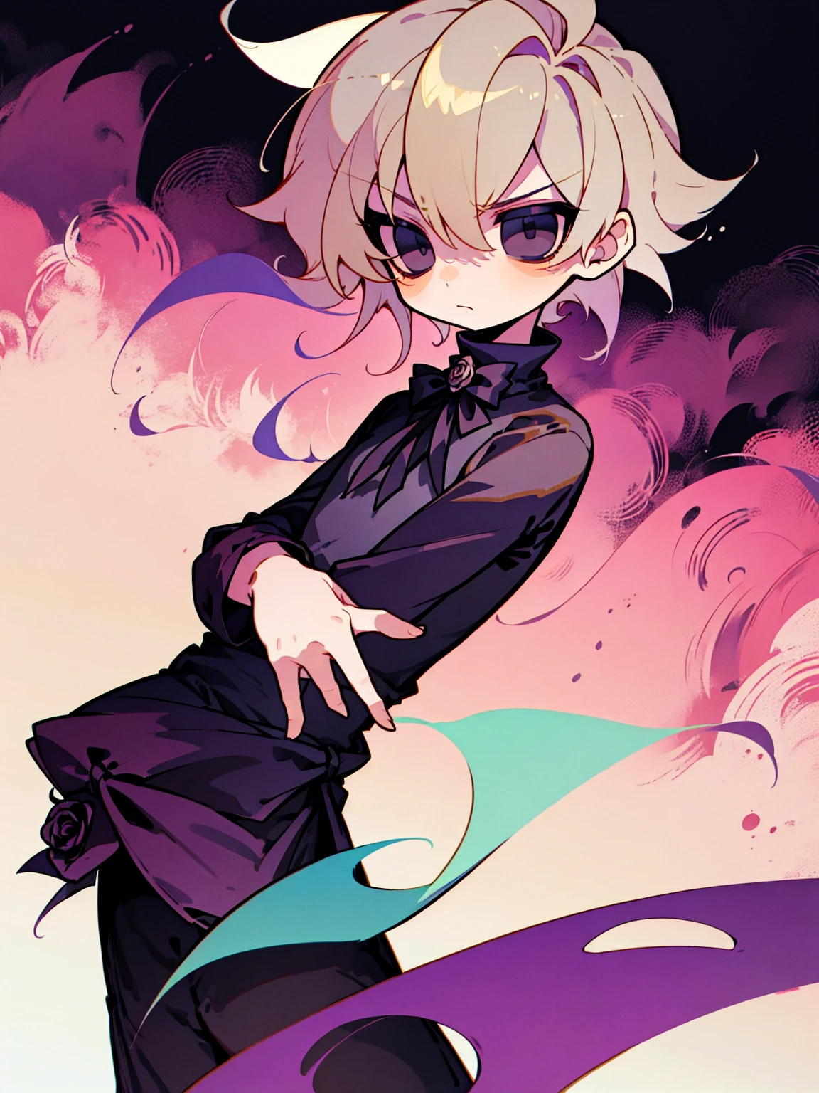 tegaki chibi 2boys pastel colors gradient flat chest yaoi gay boys love gothic rose blonde silver hair gray eyes black eyes aesthetic angry