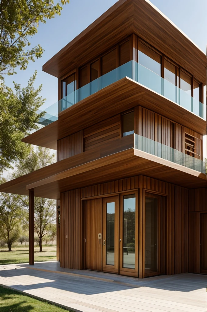 Design an Iranian building with the concept of wood from different views
