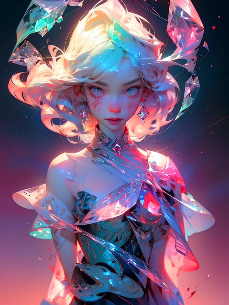 (((crystals texture Hair))), {{{{{Extremely detailed CG}}}}},{{8K_the wallpaper}}, {{{{Crystalline purple gemstone gloves)}}},((Beautiful detailed glass. hair)), ((Glass shaped texture hand)),((crystallize texture body)),gem body,Hands as clear as jewels,crystallization of clothes,((crystals texture skin)), Sparkle, Lens flare, light leaks, Broken glass, {{{{detailed glass shaped clothes}}}}, ((Masterpiece)), (((Best quality))), ((Ultra-detailed)), ((illustration)), ((Disheveled hair)), ((frilld)), (1 girl), (Solo), Dynamic Angle, big top sleeves, Floating, beautiful detailed gemstone sky, gemstone sea, Beautiful detailed eyes, Overexposure, side blunt bangs, hairs between eyes, Ribbons, neck bowtie, macaron, Bare shoulders, (((Small breast))), Pleated skirt, crystals texture flowers, ((detailed crystallized clothing)),(gemstone of body), solofocus, {{{{{{{{Iridescence and rainbow hair:2.5)}}}}}},{{{{{{detailed cute anime face}}}}}}, {{Loli}},{{{{{aquarelle_(mediating)}}}},(((Masterpiece))), (((clock))),(((Red))),(((Blood))),finedetail, Depth of field,Blood drop,Blood fog