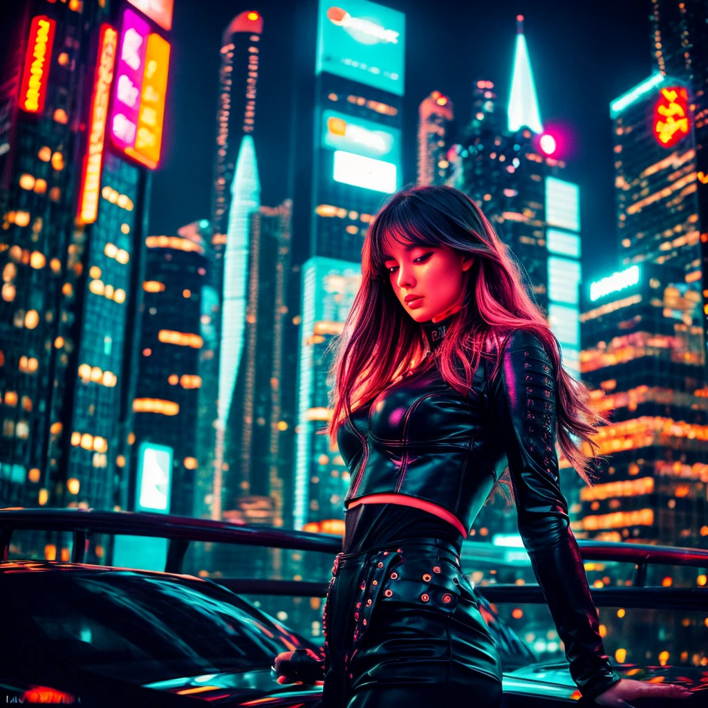 "Futuristic cityscape at night with tall skyscrapers and neon lights. In the foreground, a female android stands, appearing almost human with some visible metallic elements. She has a kind and determined expression. Warm light surrounds her, symbolizing hope and dreams. The android holds a small glowing orb in her hand. The color palette includes deep blues and purples of the night, contrasted by the warm oranges and pinks of the neon lights. The scene should convey a blend of futuristic technology and human emotion."。 High resolution, masterpiece, Highest quality, Intricate details, Very detailed, Clear focus, Delicate skin, practical skin texture, texture, Delicate eyes, Professional, 4K, Shot with Canon, 85mm, Shallow and deep,  Kodak Vision Color, Exactly, Very detailed, photograph_\(Extremist\), photographpractical, practical, Post-processing, Maximum details, Roughness, Real Life, Extremist practical, Photorealism, photographgraphy, 8K Ultra HD, photographgraphy