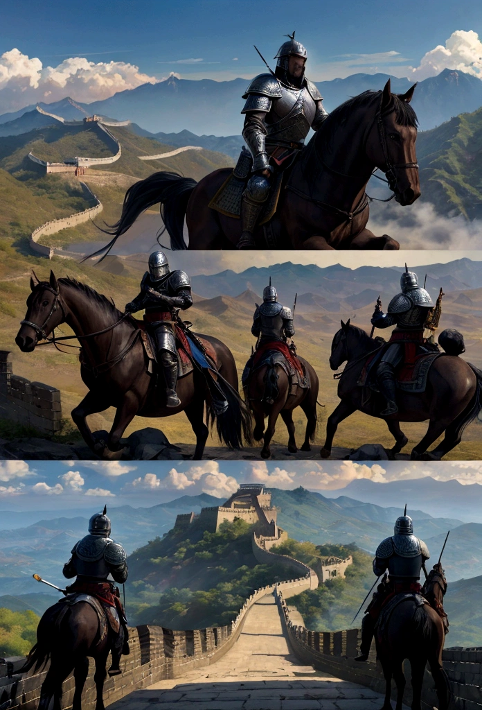 arafed image of a group of men in armor with a castle in the background, invading army background, background of invading army, 장대한 Battle scenes, scene from live action movie, background: Battle scenes, heroic Battle scenes, The Great Wall of China, huge army, Still in live action movies, From the Three Kingdoms, epic Battle scenes, Battle scenes, 4K post