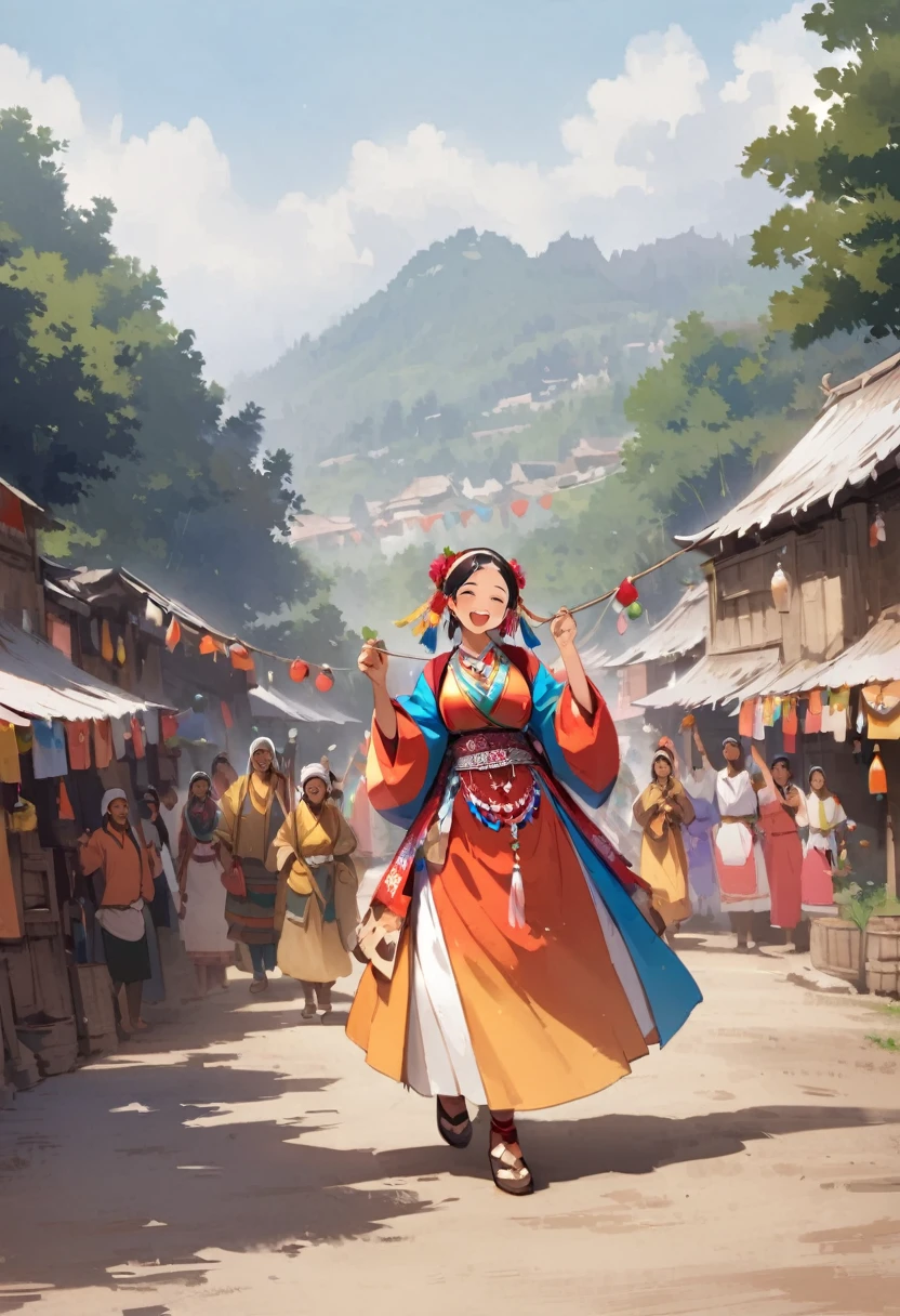 Dynamic Angle、Nature、Amazoness Village、Indian settlements、background、scenery、village、people々、National costume、Welcome Mood、Hospitality、festival