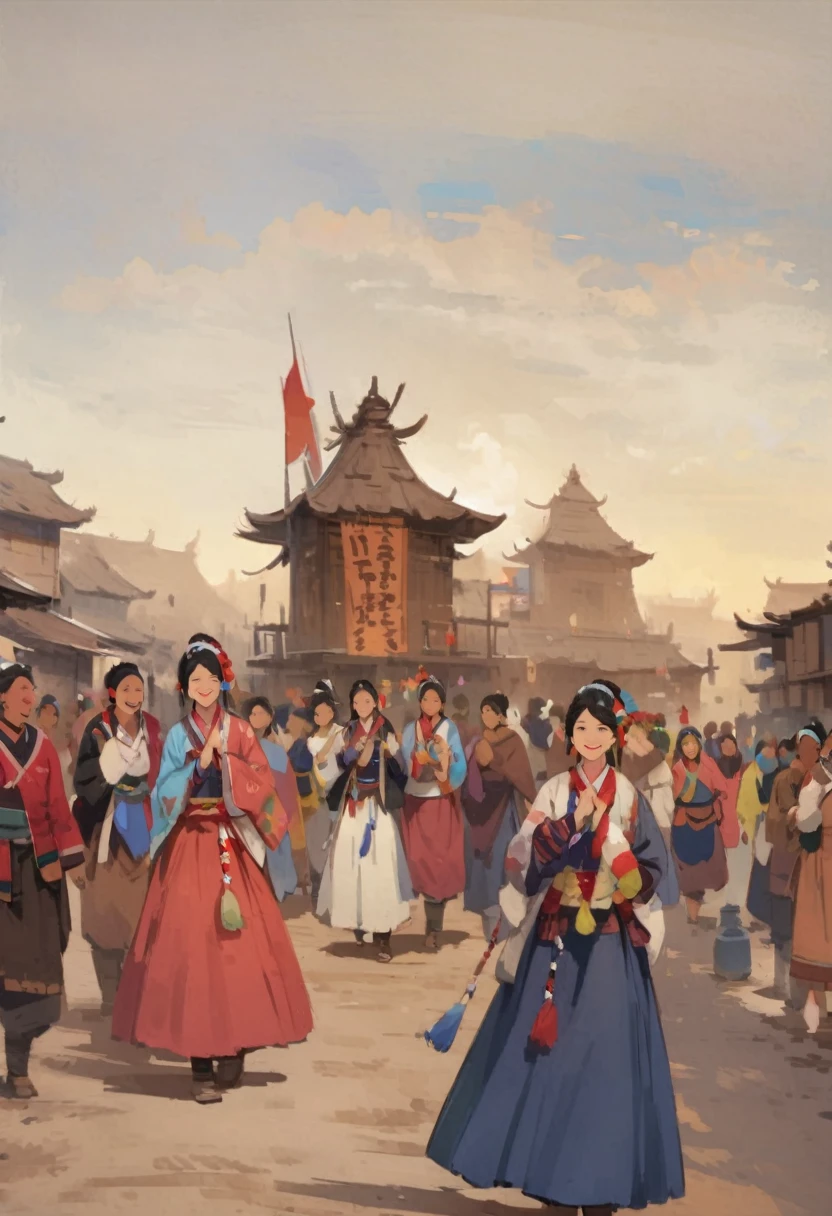 Dynamic Angle、Nature、Amazoness Village、Indian settlements、background、scenery、village、people々、National costume、Welcome Mood、Hospitality、festival
