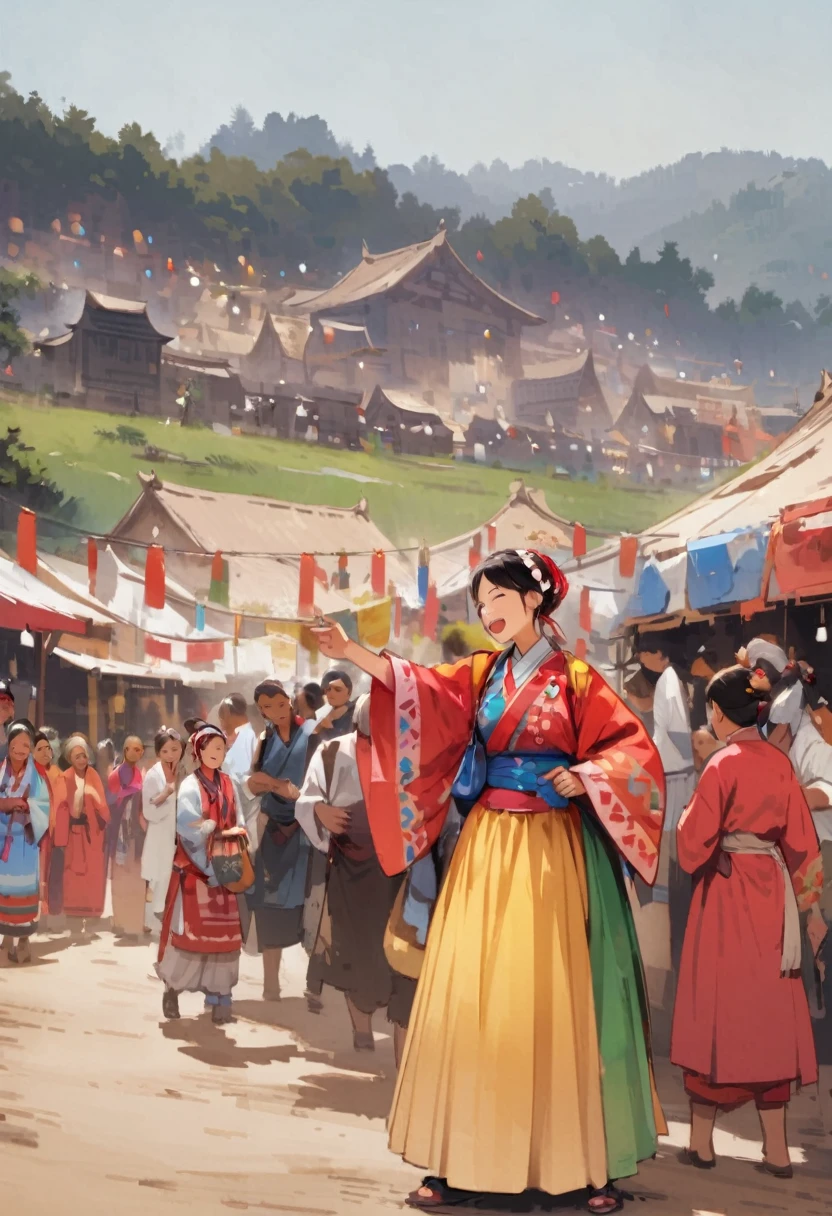 Dynamic Angle、Nature、Amazoness Village、Indian settlements、background、scenery、village、people々、National costume、Welcome Mood、Hospitality、festival