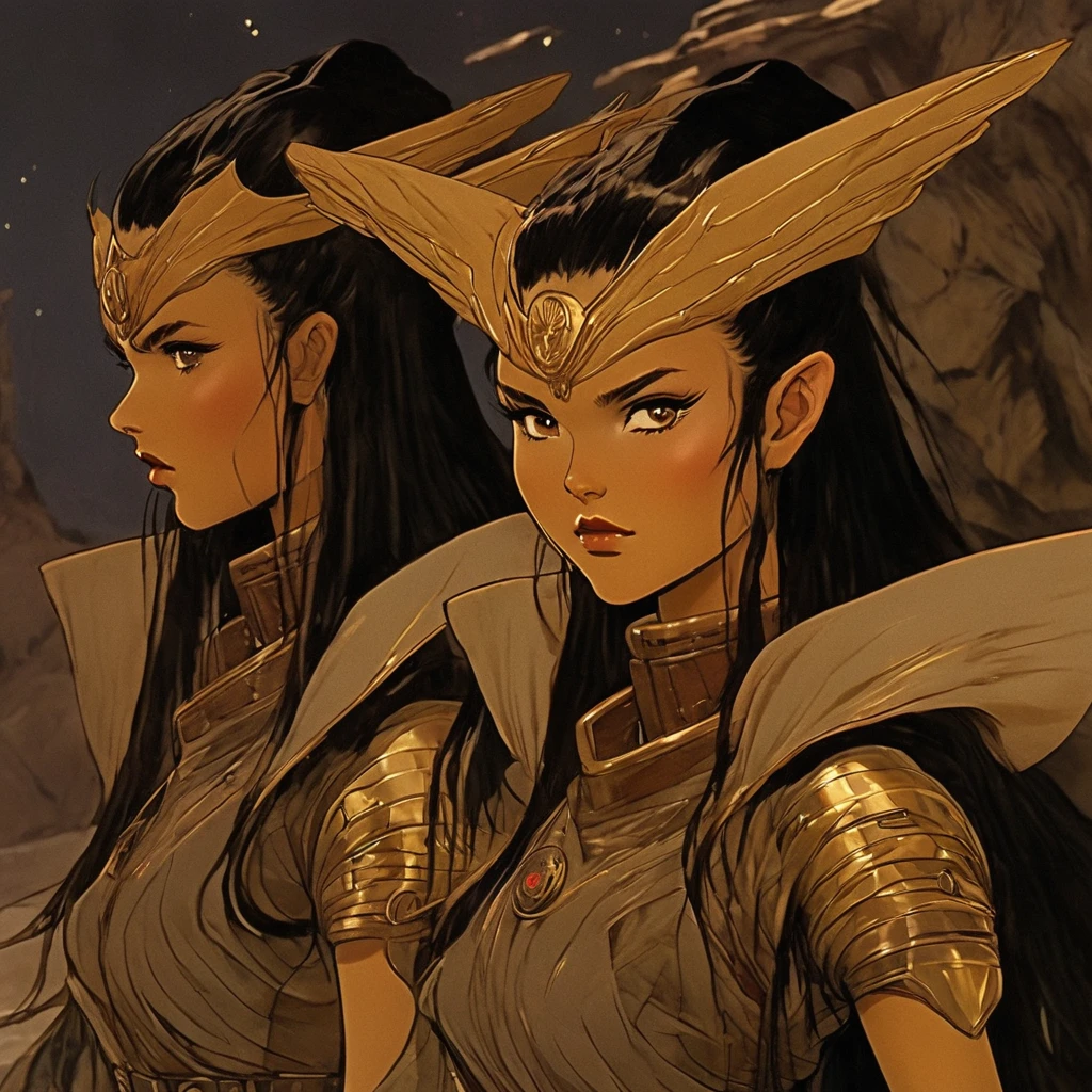 (Sci-fi fantasy), (Masterpiece)Very HD Higher Res work very animated almost anime like look (Sci-fi fantasy), (Masterpiece)star wars attractively represented depicted pairs of younger yuuzhan vong females attractiveYuuzhan Vong were also much taller and had heavier buildsYuuzhan Vong had had kinda high sloping foreheads Yuuzhan Vong also had quite short,almost cute stubby tip-like noses, making their faces appear a attractive kinda sort skullish-like Yuuzhan Vong usually had dark blackish usually longish hair yellowish skin tone with vulcan like pointed ears