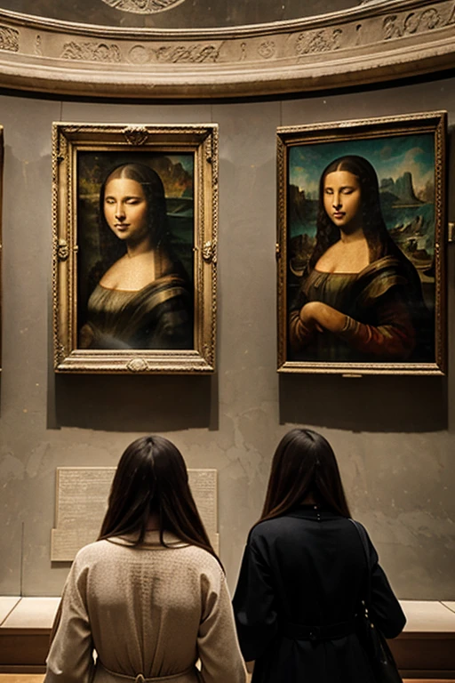 create an image of a historical image of the Louvre Museum in 1913, with a spotlight on the empty wall where the Mona Lisa once hung. In the center, a figure in early 20th-century clothing appears to be jubilantly restoring the painting to its rightful place. Surrounding this moment, museum visitors look on with relief and joy, appreciating the return of the masterpiece.