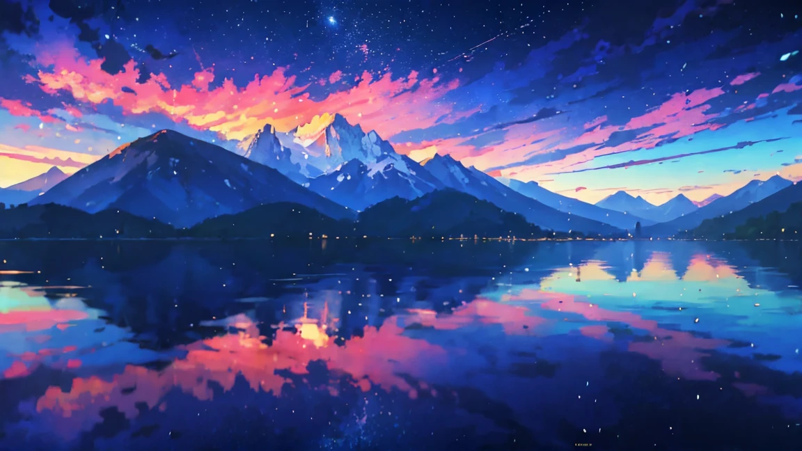 Towering mountains reflected in the calm waters of a clear lake々Painted、Anime-style scene of tranquil scenery. by Makoto Shinkai, anime art wallpaper 4k, anime art wallpaper 4k, Anime Art Wallpapers 8K, anime wallpaper 4k, anime wallpaper 4k, 4k anime wallpaper, Anime Sky, Awesome Wallpapers, Anime Background, Heavenly planets in the background, Anime Background art