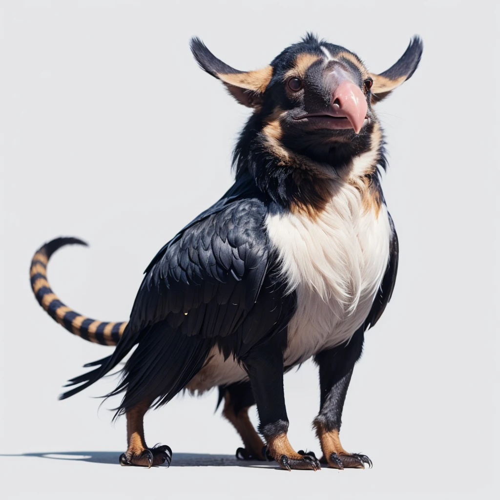 Small Animaly, has blues stripes on his skin, his body is shaped like a mammoth but his face is like a vulture and a fire, Grassroots background