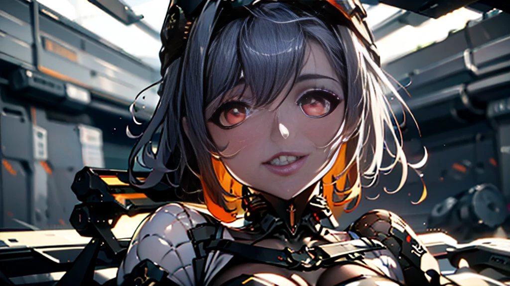 ((Best quality)), ((masterpiece)), (detailed:1.4), 3D, an image of a beautiful cyberpunk female, Yandere , Yandere Face , Trance , Trance Eyes , yameroyandere , constricted pupils , yandere , empty eyes . shaded face , crazy eyes , glowing red eyes , crazy smile , Marian , long silver hair , Black Dress , Red Eyes, Black undercloth, large breasts, HDR (High Dynamic Range),Ray Tracing,NVIDIA RTX,Super-Resolution,Unreal 5,Subsurface scattering,PBR Texturing,Post-processing,Anisotropic Filtering,Depth-of-field,Maximum clarity and sharpness,Multi-layered textures,Albedo and Specular maps,Surface shading,Accurate simulation of light-material interaction,Perfect proportions,Octane Render,Two-tone lighting,Wide aperture,Low ISO,White balance,Rule of thirds,8K RAW,