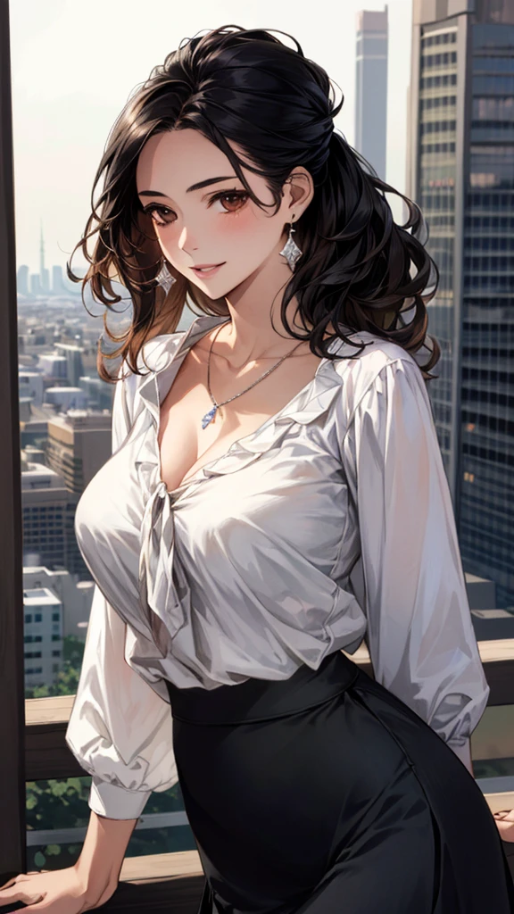 (masterpiece:1.3, Highest quality, Ultra-high resolution, Super detailed), (Realistic, photoRealistic:1.4), Beautiful illustrations, Perfect lighting, Natural light, colorful, Depth of written boundary, , Beautiful detailed hair, Beautifully detailed face, Beautiful attention to detail, Beautiful clavicle, Beautiful body, Beautiful breasts, Beautiful thighs, Beautiful feet, Beautiful fingers, View your viewers, 1 Girl, Japanese, high School girl, (Perfect Anatomy, Anatomically correct), Cute and symmetrical face, Baby Face, Perfect Face, Perfect Eyes, Shiny skin, thin, (Long Hair:1.7, Wavy Hair:0.8,Black Hair), Hair between the eyes, Long eyelashes, (Large Breasts:0.8, Captivating thighs), ((Long sleeve white knit dress, Black tube top)), (Beautiful views), summer, evening, (School), (Cute smile, Upward glance),Cafe