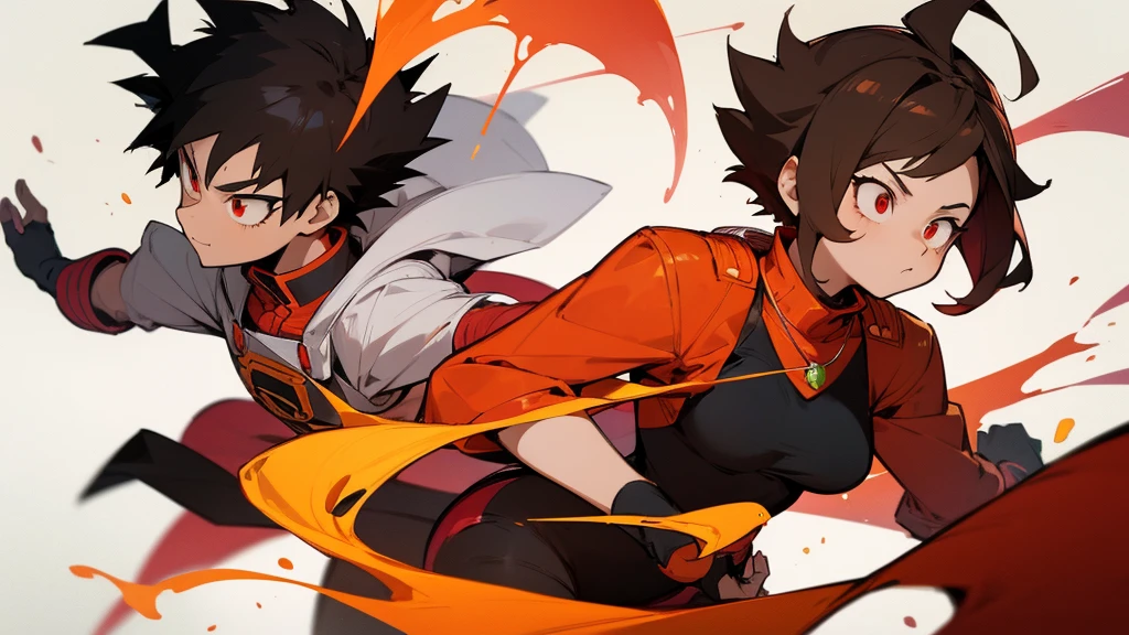 My hero academia school a girl from my hero academia school my hero academia with short brown hair red eyes with a red quartz necklace with a black and orange suit with Dragon powers ball