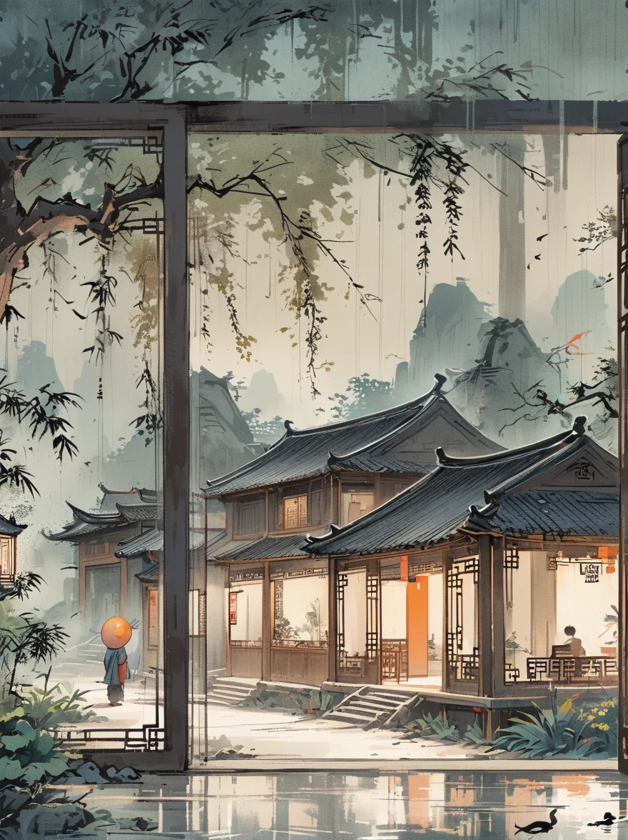 Front view,Volumetric Light,,Shoot at medium and close range,Medium shot(Multiple sclerosis),High Detail,high resolution,coffee table,Chinese,Indoor learning,Screen,Focus on effects and atmosphere,Practical,Chinese ink painting style,