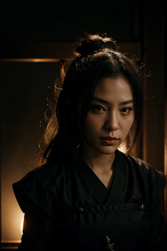 Samurai women in the dark with the moon