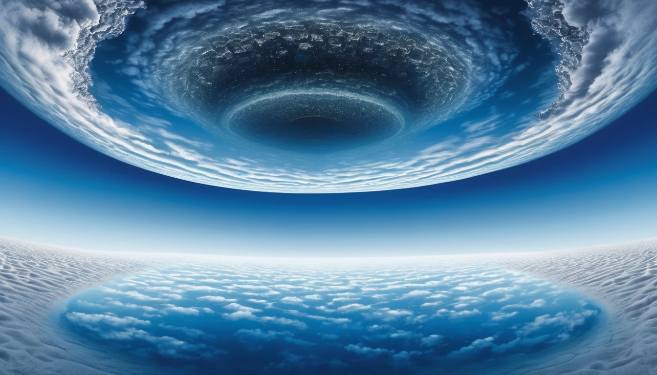 the depths of an inverted reality, where the sky is below and the ground is above.
