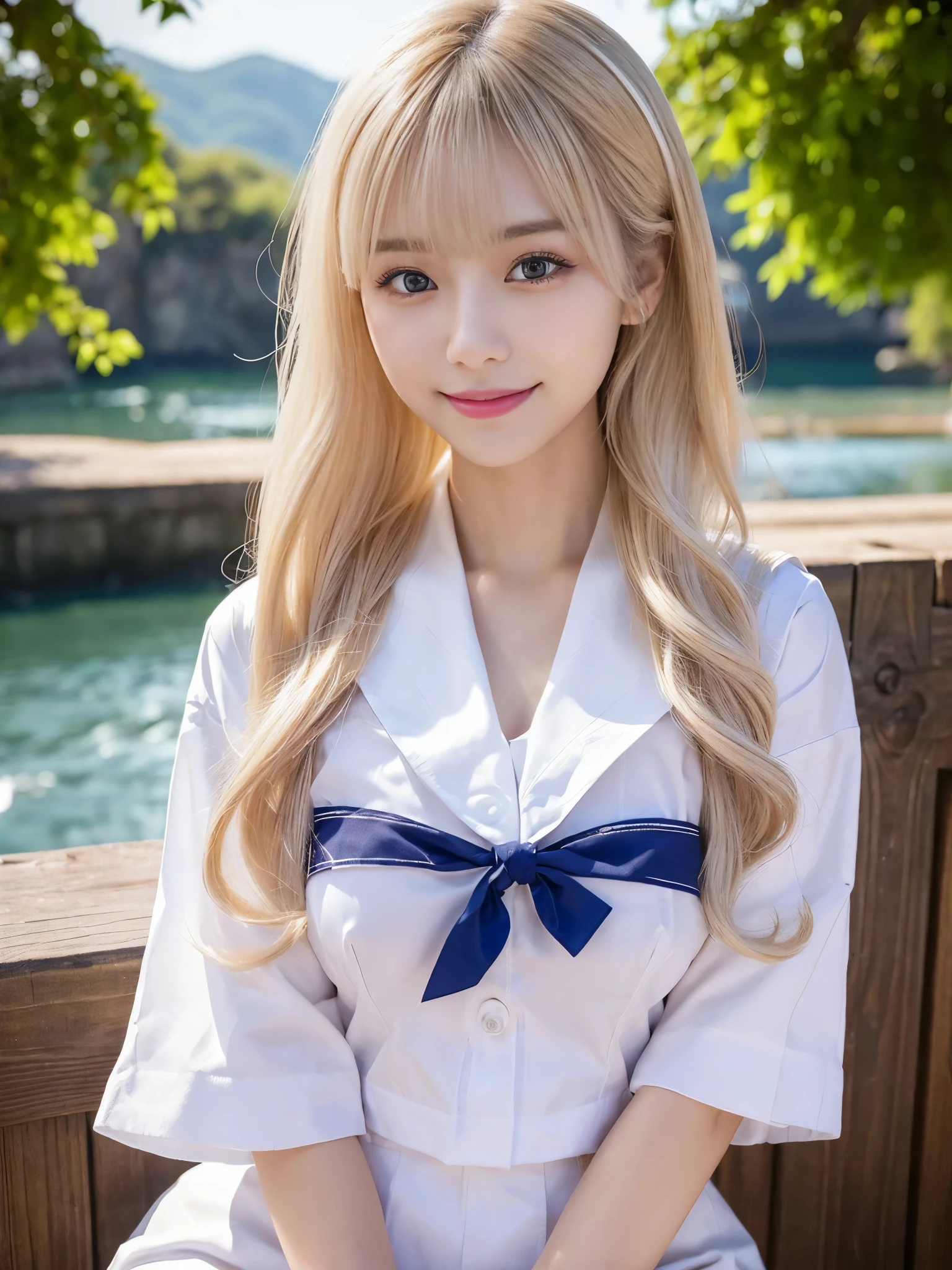 (Cowboy Shot:1.3),( Masterpiece, Highest quality), 98k, ((Perfect Anatomy:1.2)),Beautiful Japanese Women, Succubus,(One person:1.3), 20-year-old, Small face,(Cute face:1.2),Smiling, Larger breasts, ,Beautiful and detailed eyes, Evenly spaced eyes 1.2, long platinum blonde hair,(Random Hairstyles), (Highly detailed face and skin texture), Beautiful face in golden proportions,White skin,(Sailor suit:1.2),Random sexy poses、(Expose the valley:1.3),(Exposing your thighs:1.2),Gal Makeup
