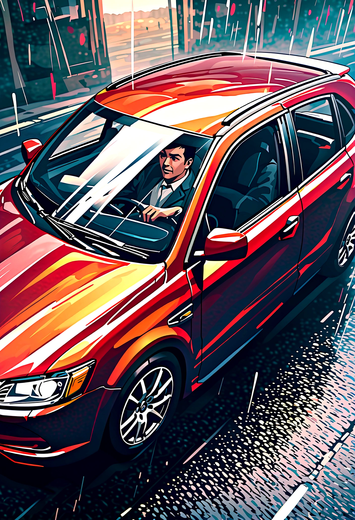 Man driving in the rain