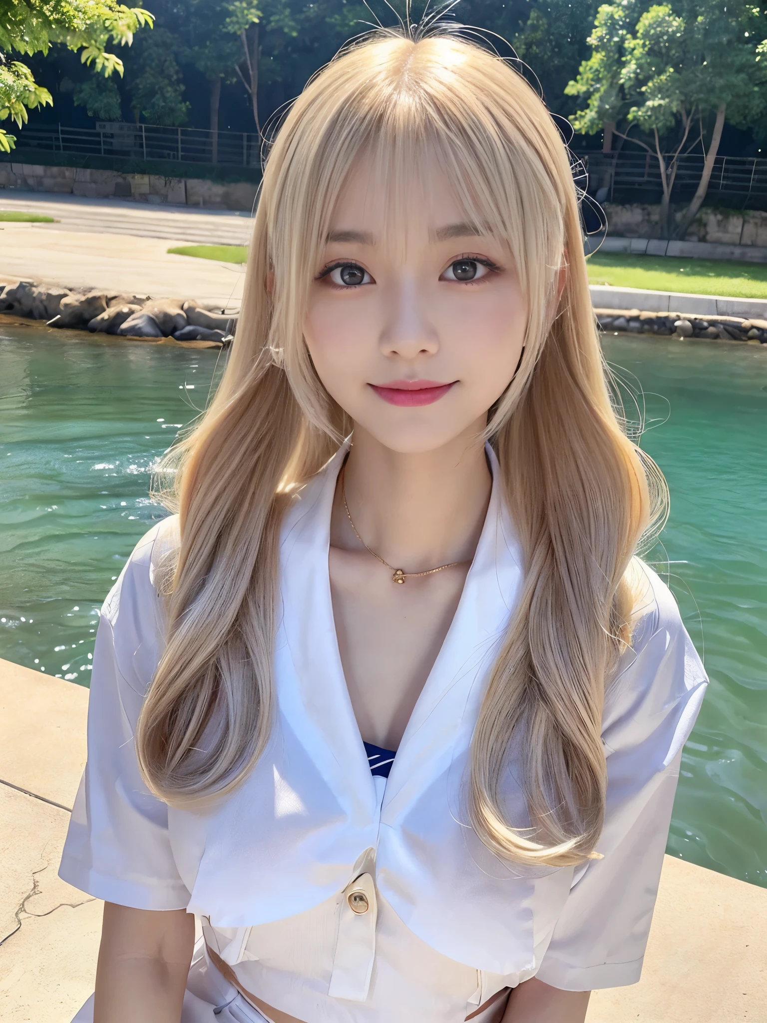 (Cowboy Shot:1.3),( masterpiece, Highest quality), 98k, ((Perfect Anatomy:1.2)),Beautiful Japanese Woman, Succubus,(One person:1.3), 20-year-old, Small face,(Cute face:1.2),smile, Large breasts, ,Beautiful and detailed, Evenly spaced 1.2, Long platinum blonde hair,（Random Hairstyles）, (Highly detailed face and skin texture), Golden ratio beautiful face,White skin,(Sailor suit:1.2),Random sexy poses、(Exposing the valley:1.3),(Exposing your thighs:1.2）,Gal Makeup