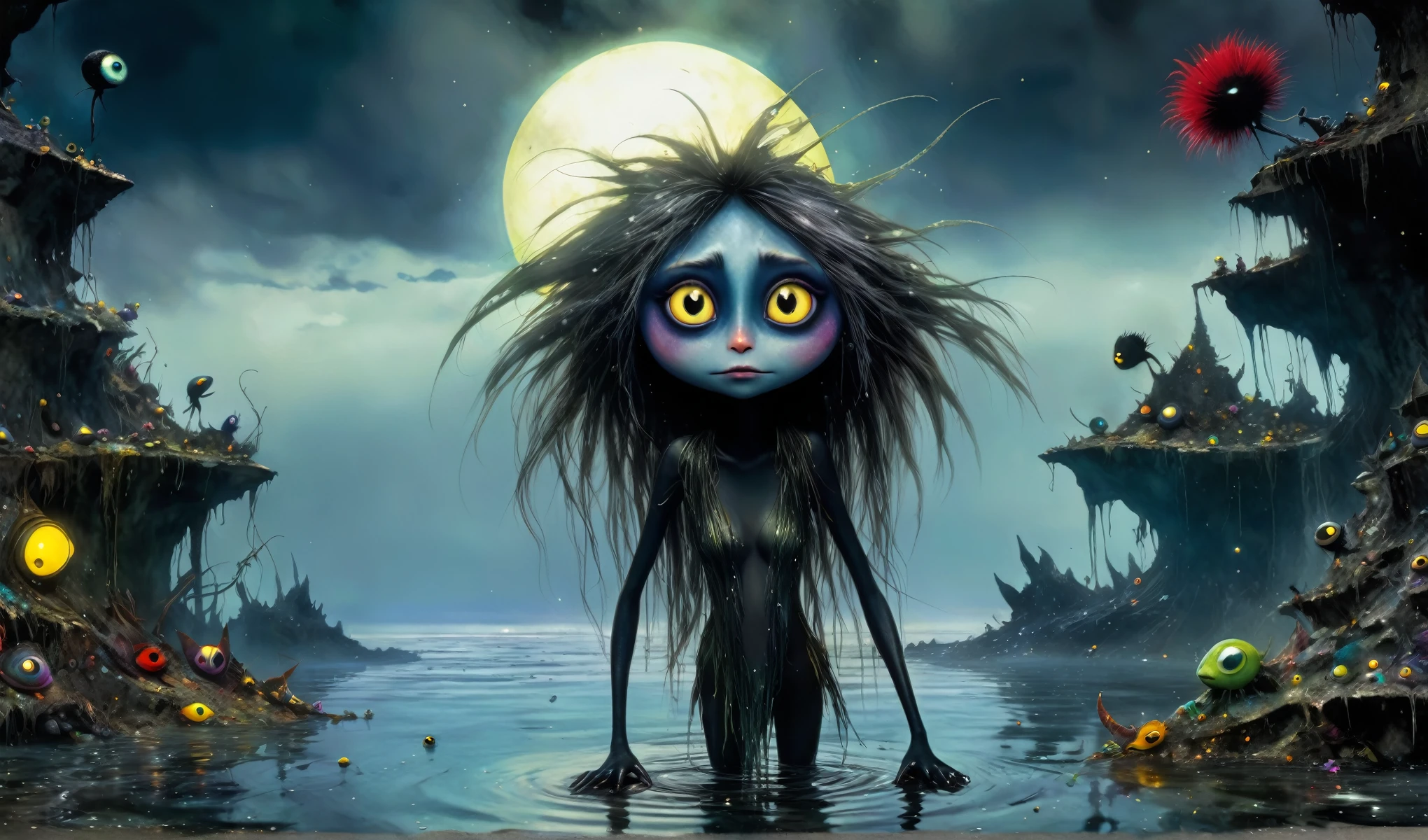 Chalcopyrite Mermaid,moana,golden black make up,longhair,goblin,freckles,pretty face,eyebrow up,full body shot,ominous landscape,glate gray atmosphere,Simon Stalenhag,Nicola Samori,Wangechi Mutu,prime colors,Lisa Frank, ,urban,extremely detailed, [night landscape],masterpiece,intricate details,faded,eyes extremely detailed, high detailed eyes,16k resolution,RAW, Nikon Z9,city on background,chinesse,pixie,sea,RAW,Retina,full body length,Obsidian Chalsedoon Nightcrawler,ominous landscape, niobium Obsidian atmosphere,dangerous atmosphere,intricate details,realistic humid skin,extremely intricate details,Epic Realistic, cinematic style,film grain,dramatic light,anatomically correct,faded,eyes extremely detailed, high detailed eyes,UHD,Retina,HDR,CinematicTechnicolor,natural skin textures, hyper realism, hyper detailed,High contrast,Realism,Ultra Detailed,irina yermolova,close full body shot, masterpiece,faded,8k resolution,RAW, Nikon Z9,MIk Kil Cenote of Yucatan of Mexico,pixar movie still, pixar movie screenshot, frame from pixar movie, animated movie still, still from the pixar movie, still from a pixar movie, disney pixar movie still, pixar movie scene, still from pixar movie, still from a 2001 pixar movie, pixar render, animated film still