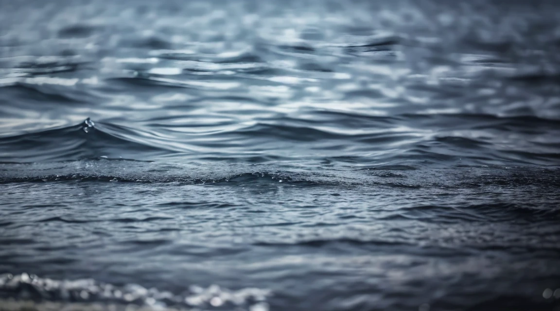 A lot of rain on the smooth surface of the water and it keeps falling, (Photographic, Best Quality, High Quality, Highres:1.4), Detail, Highly Detailed, Ambient Soft Lighting, 4K, Background, Depth of Field,
