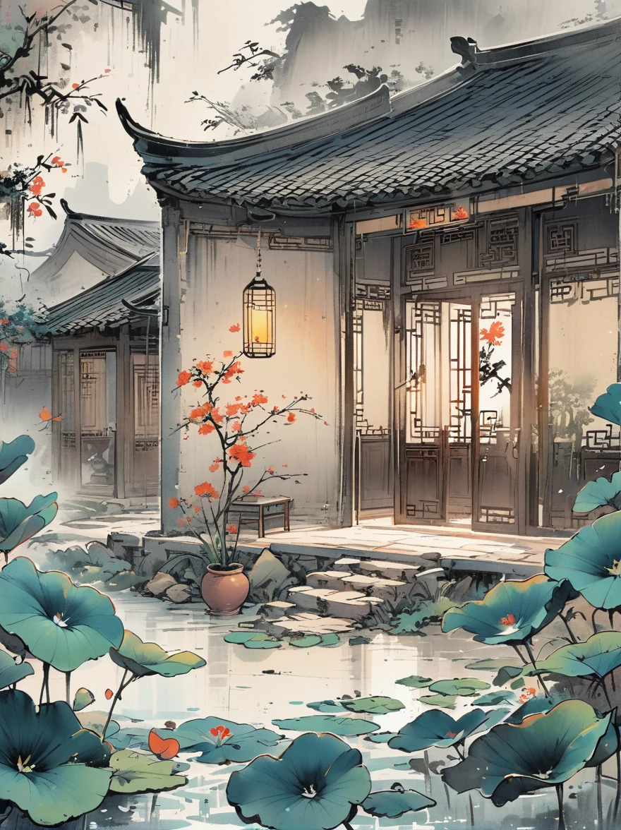 Front view,Volumetric Light,,Shoot at medium and close range,Medium shot(Multiple sclerosis),High Detail,high resolution,coffee table,Chinese,Indoor learning,Screen,Focus on effects and atmosphere,Practical,Chinese ink painting style,