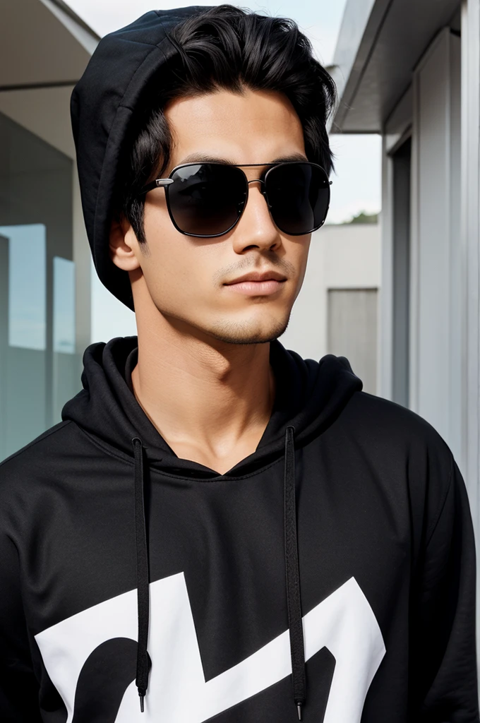 A cartoon boy character wearing black hoodie and sunglasses